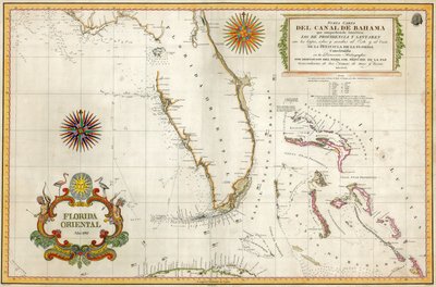 Mappa spagnola della Florida e delle Bahamas, 1805 (incisione colorata a mano) da Unknown